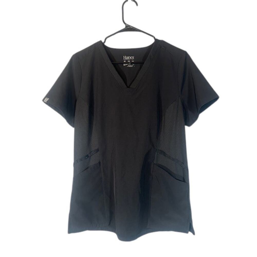 Hanes Women’s Black Short Sleeve V-Neck Lightweight Stretch Scrub Top Size Small